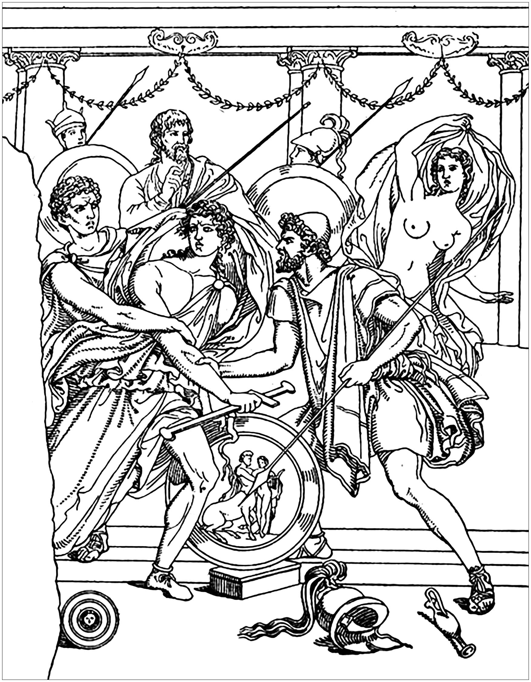 Achilles taken from skyros - Ancient Greece & Greek mythology Adult Coloring  Pages