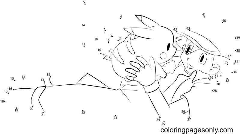 Ash and Pikachu Dot to Dot Coloring Pages - Pikachu Coloring Pages - Coloring  Pages For Kids And Adults