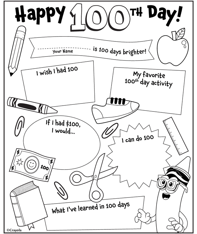 Happy 100th Day of School Coloring Page | crayola.com