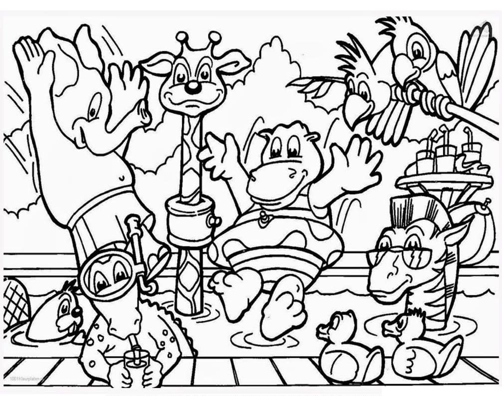 Funny Zoo Animals Coloring Page - Free Printable Coloring Pages for Kids