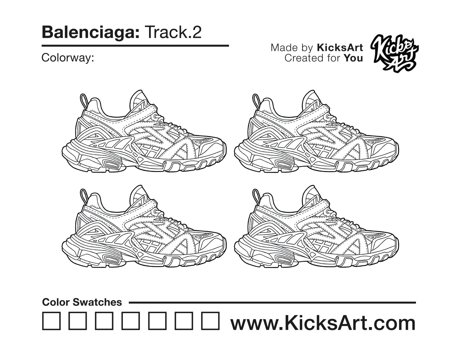 Balenciaga Track.2 Sneaker Coloring Page - Created by KicksArt