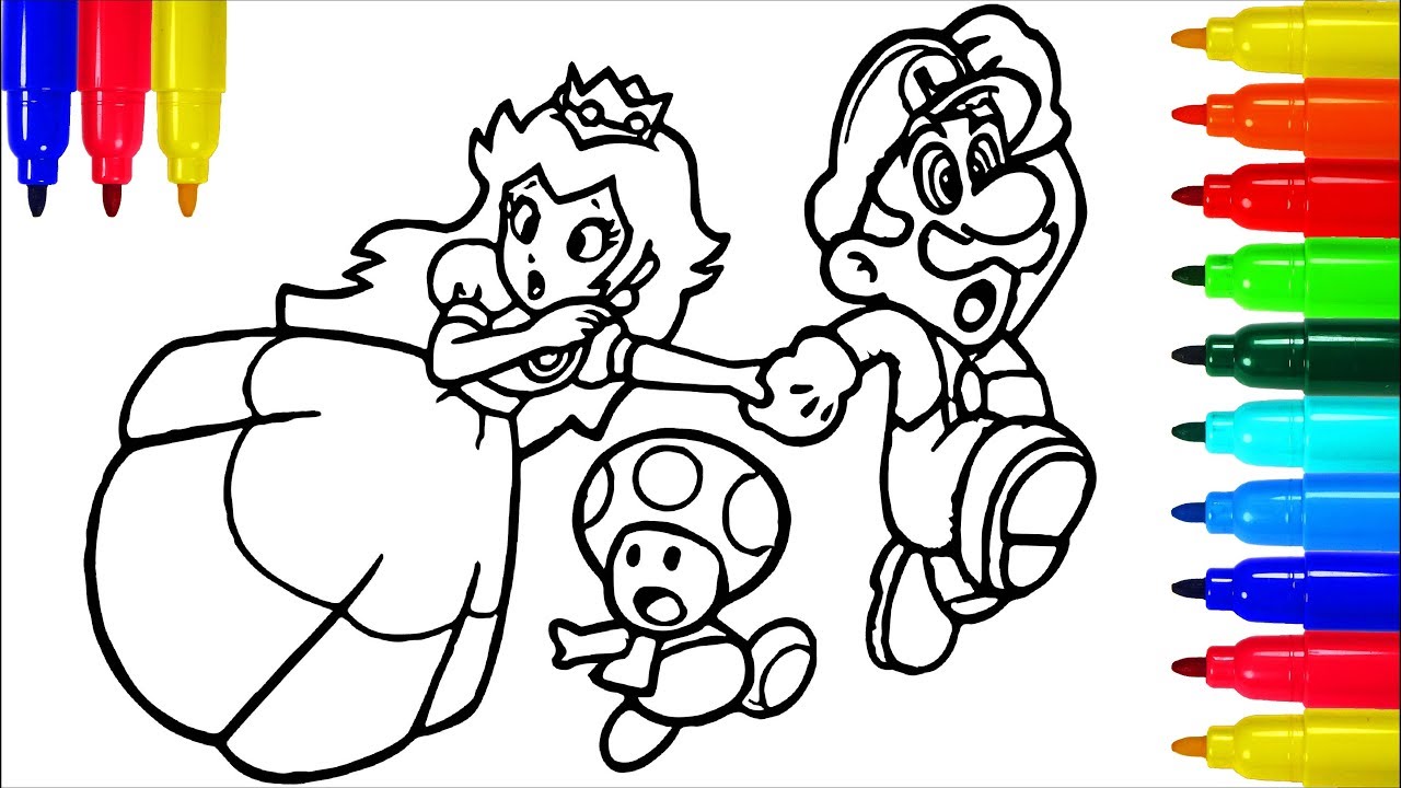 Super Mario Princess Mushroom Coloring Book | Colouring Pages For Kids With  Colored Markers - YouTube