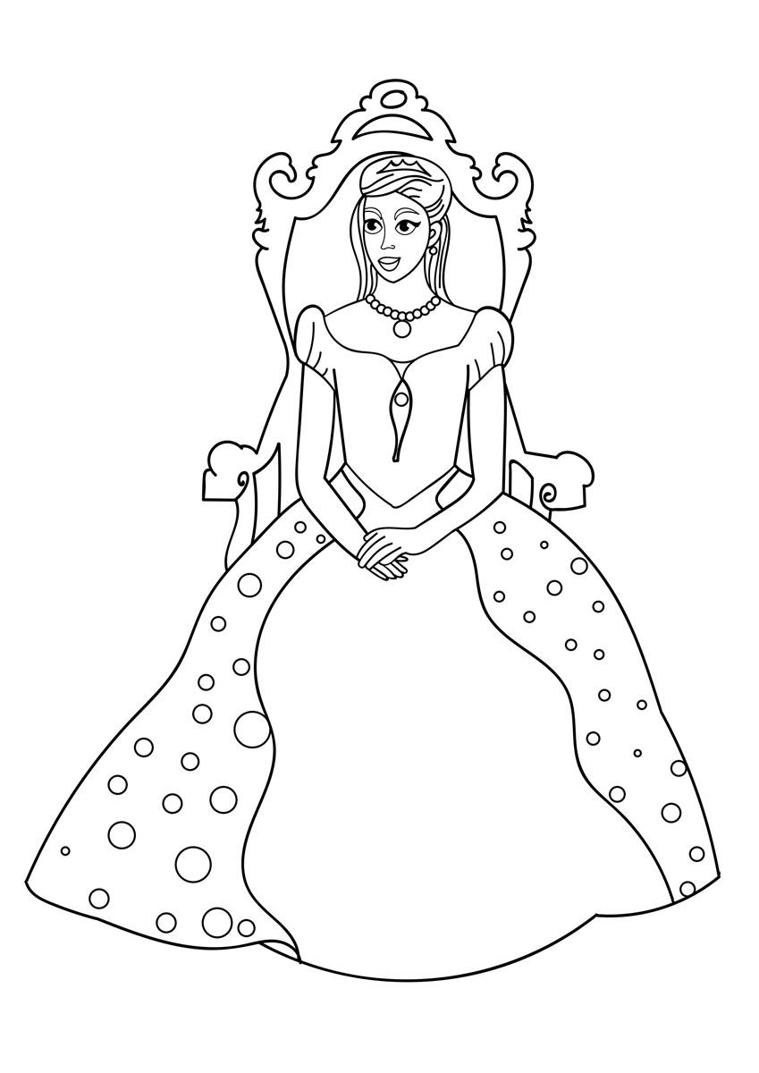 Coloring Page princess on throne - free printable coloring pages - Img 31016