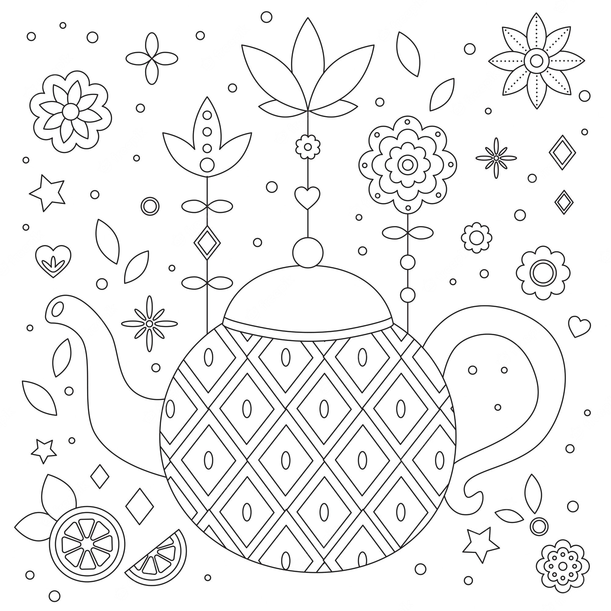 Premium Vector | Antistress coloring page with teapot and flowers