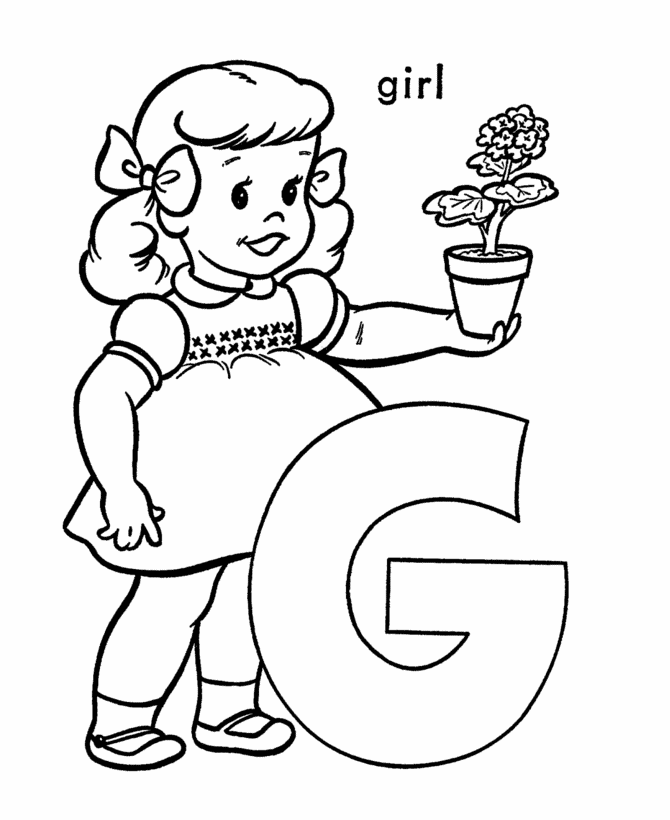 ABC Alphabet Coloring Sheet - G is for Girl | HonkingDonkey