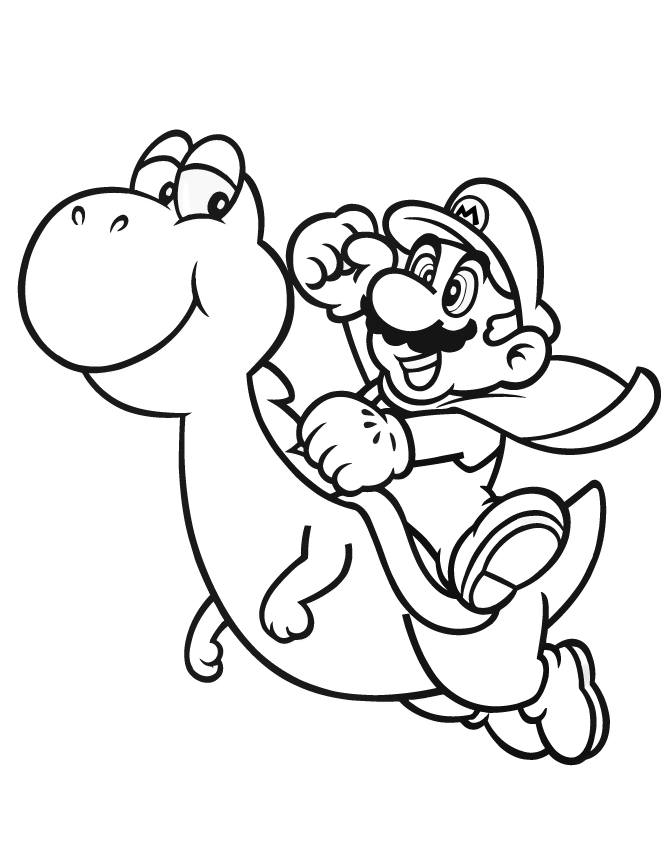 Super Mario Riding Yoshi Coloring Page | Free Printable Coloring Pages
