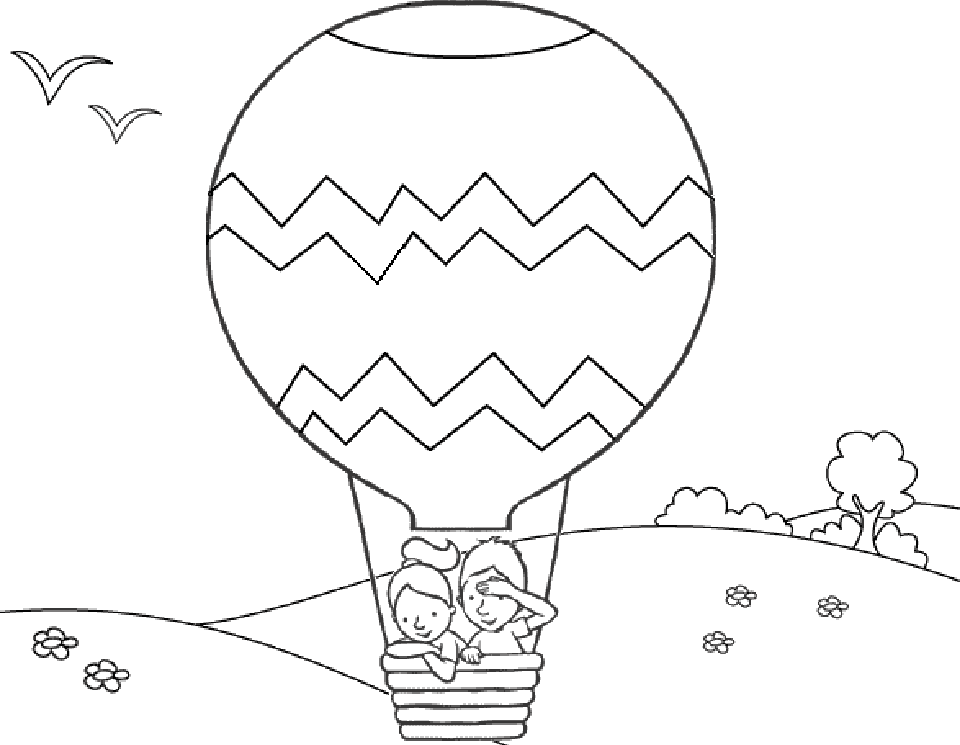 Two Kids In Hot Air Balloon Coloring Pages - balloons Coloring 