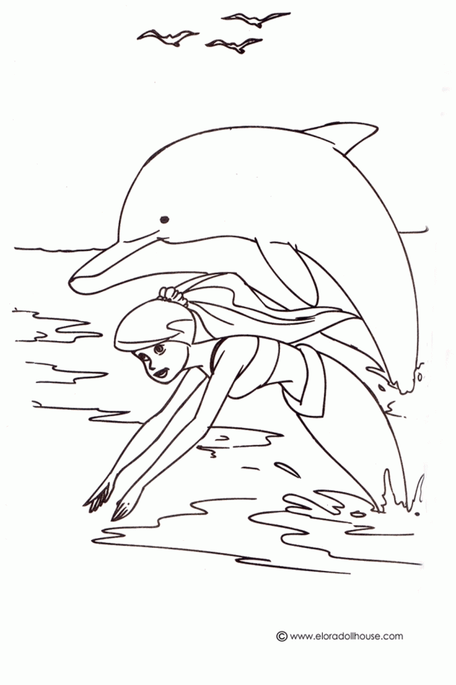 mermaid with dolphins Colouring Pages