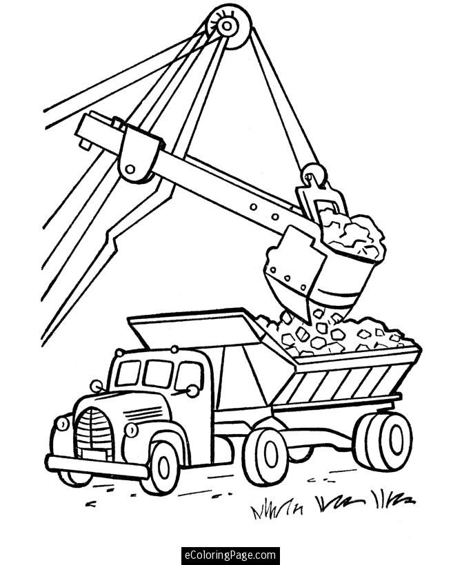 Excavator and Dump Truck Printable Coloring Page | eColoringPage 
