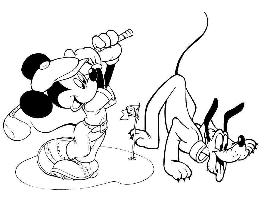 Mickey Mouse Golfing With Pluto Coloring Page | Free Printable 
