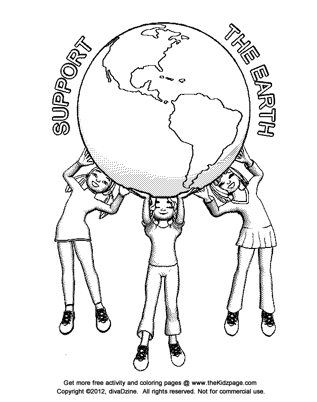 Support the Earth, Earth Day - Free Coloring Pages for Kids 