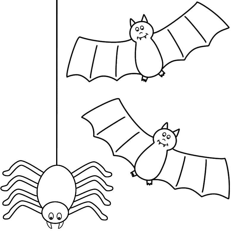 Bats with a spider - Coloring Page (