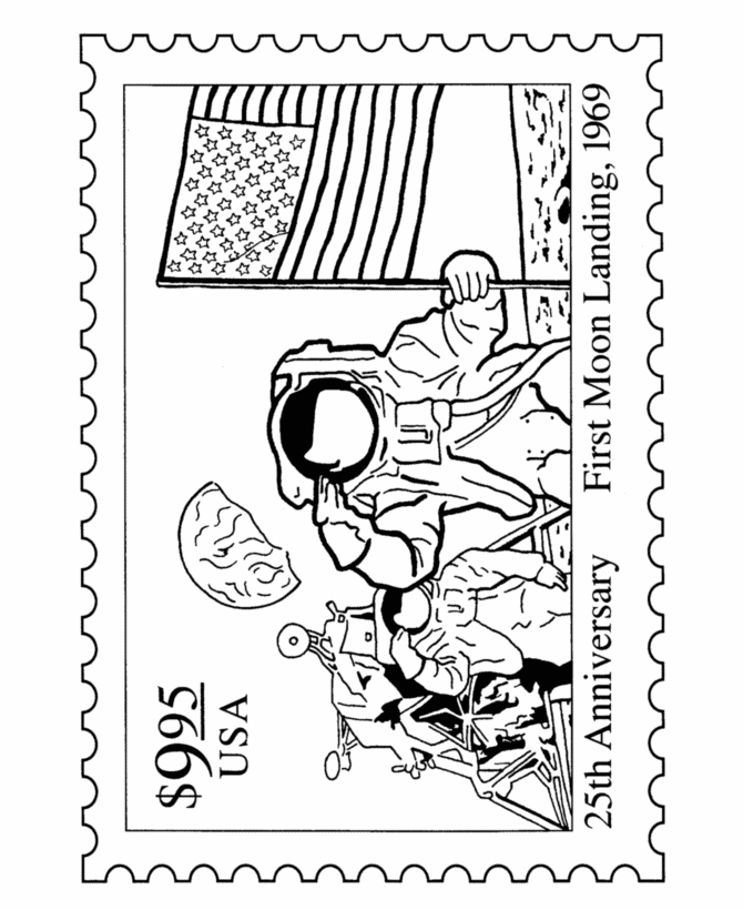 BlueBonkers: Moon Landing Postage Stamp Coloring Pages - Special Events -  Apollo 11