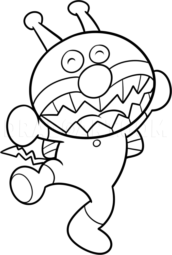 How to Draw Baikinman From Anpanman, Coloring Page, Trace Drawing