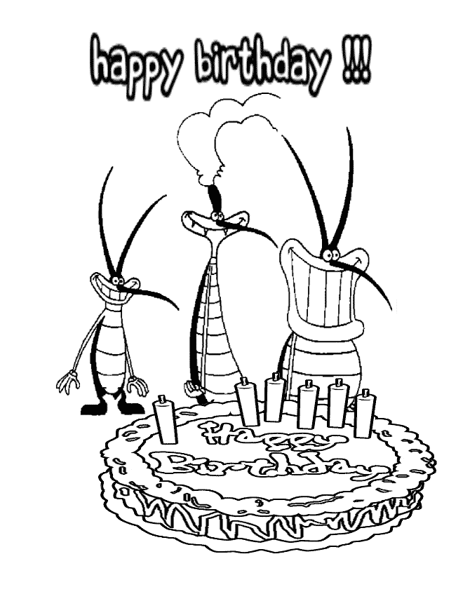 Oggy And The Cockroaches And Birthday Cake Coloring Page | H & M ...