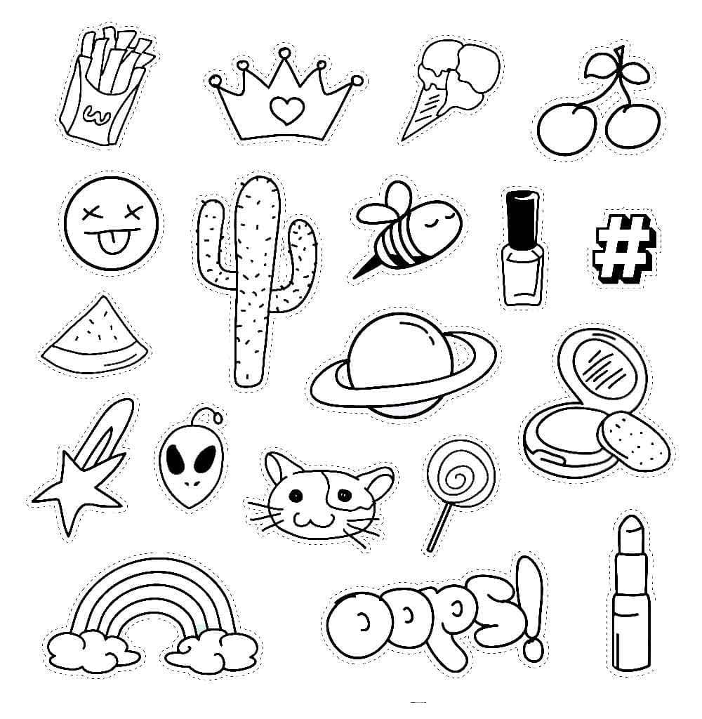 Cool Stickers Aestheics Coloring Page - Free Printable Coloring Pages for  Kids