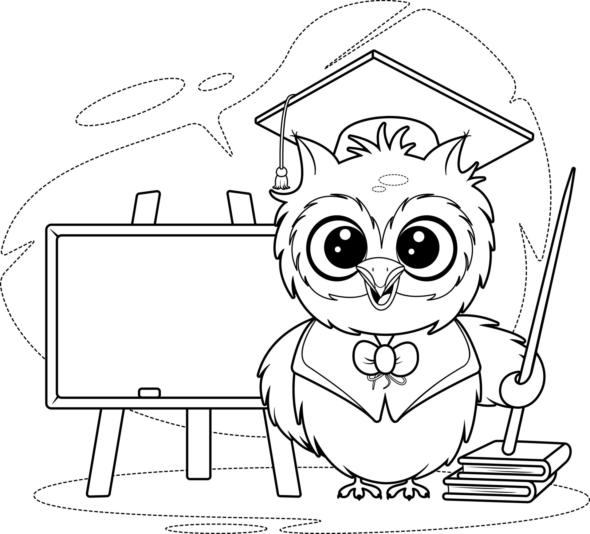 Coloring page. Smart owl with school board, pointer and books 10688238  Vector Art at Vecteezy