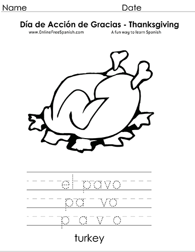 OnlineFreeSpanish.com - Día de Acción de Gracias - Thanksgiving - Páginas  para Colorear - Coloring Pages