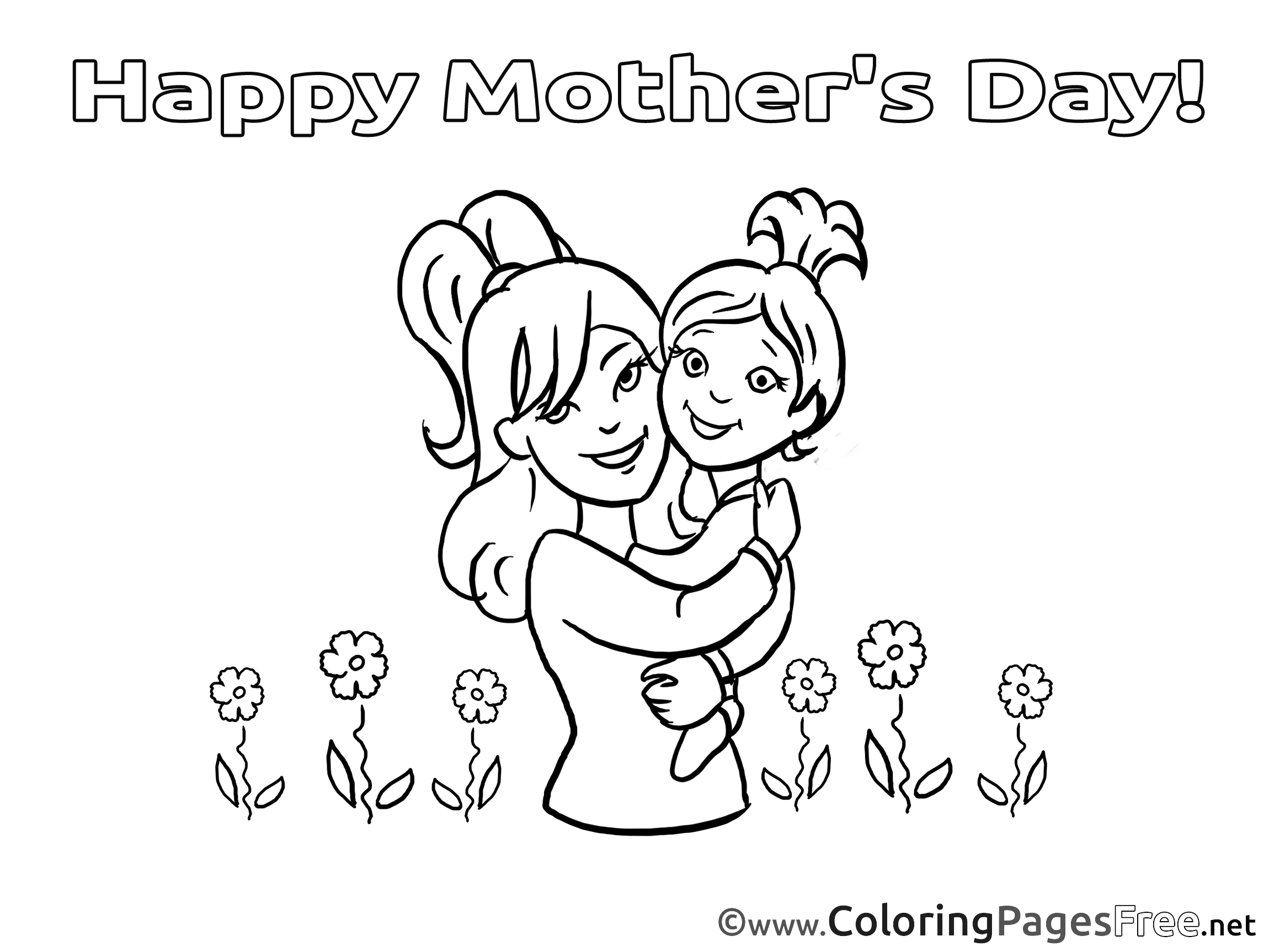 Daughter Flowers Mom Coloring Sheets Mother's Day free