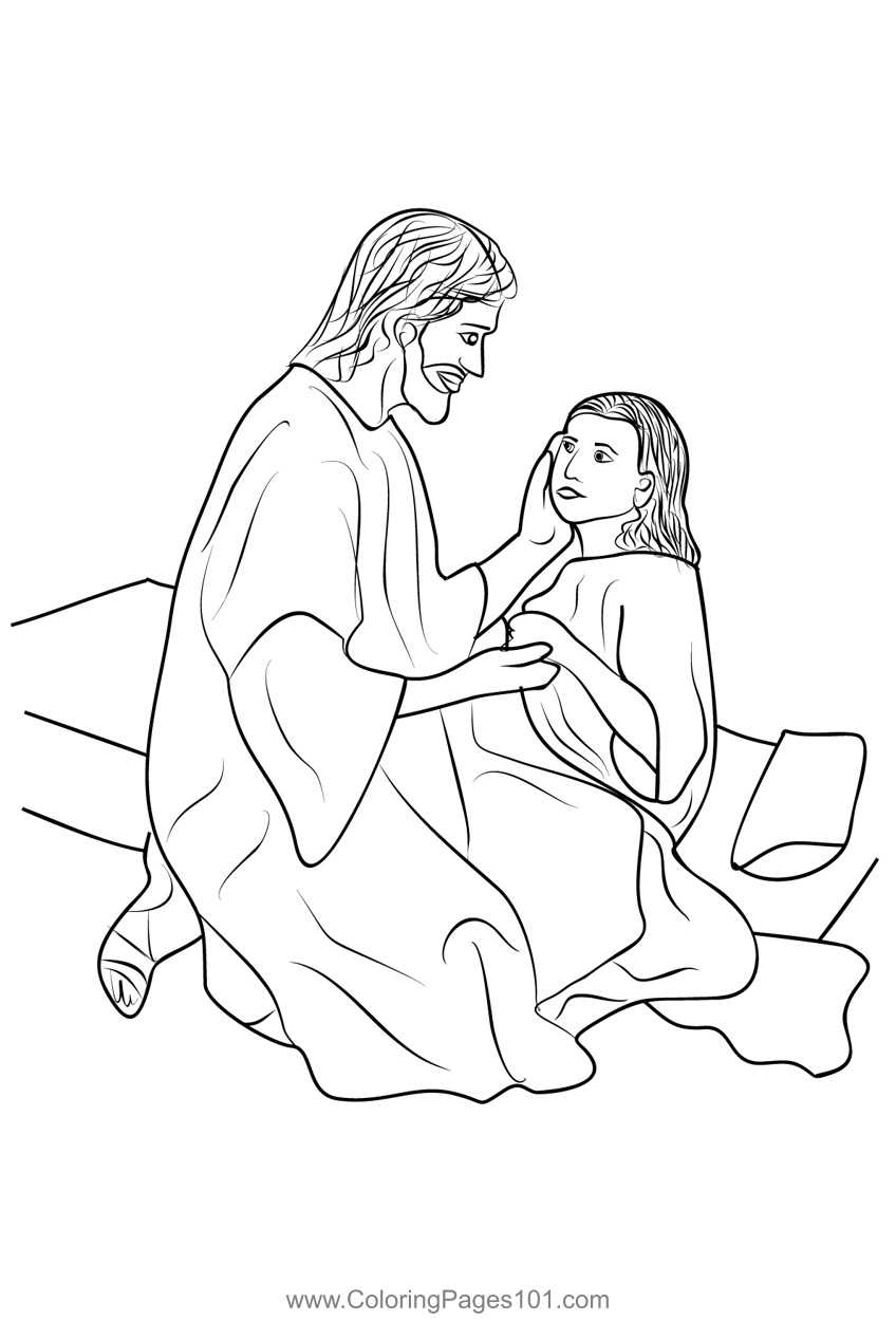 Jesus Healing The Sick Daughter Of Jairus Coloring Page for Kids - Free  Christianity Printable Coloring Pages Online for Kids -  ColoringPages101.com | Coloring Pages for Kids