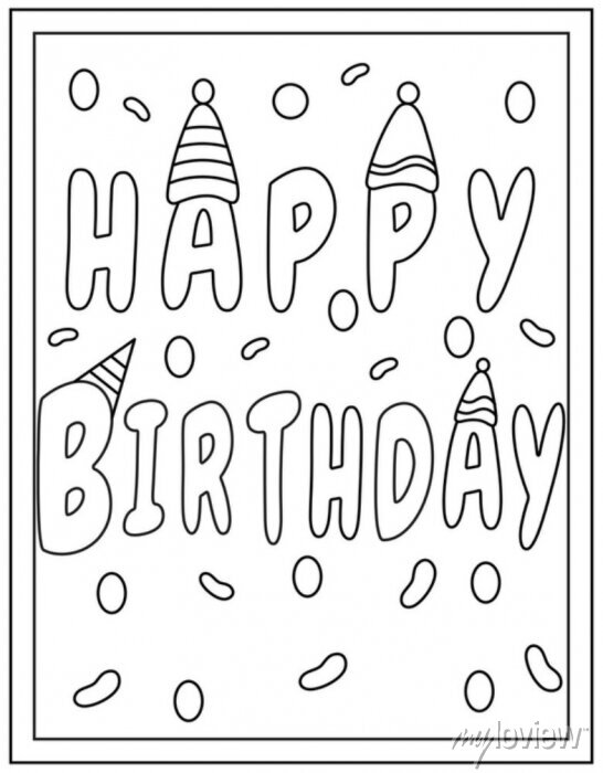 Birthday greetings coloring page designed in hand drawn vector posters for  the wall • posters linear, outline, drawing | myloview.com