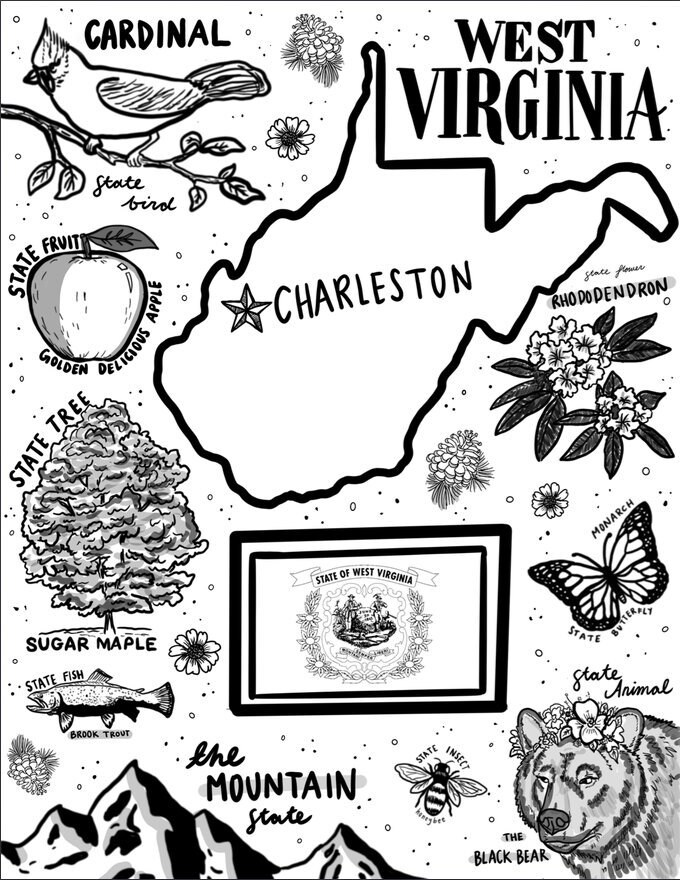 West Virginia Coloring Page - Etsy