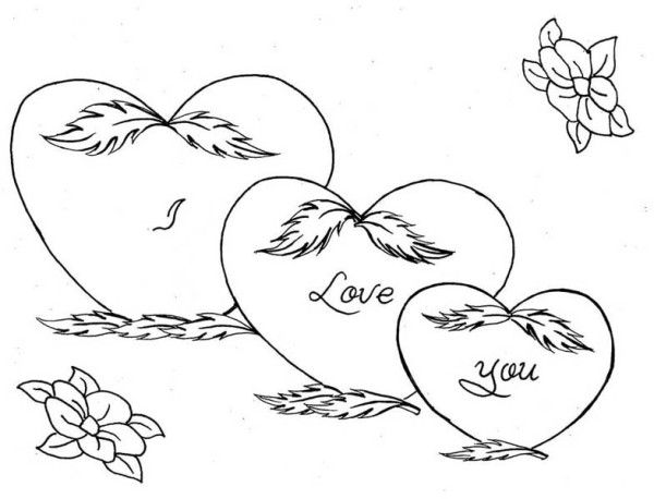 Three Hearts and Roses Coloring Page | Color Luna