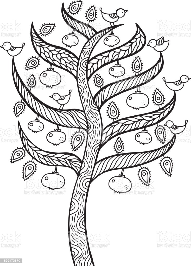 Pomegranate Tree Kids Illustration Outline Doodle Art Drawing For Coloring  Pages And Books Design Stock Illustration - Download Image Now - iStock