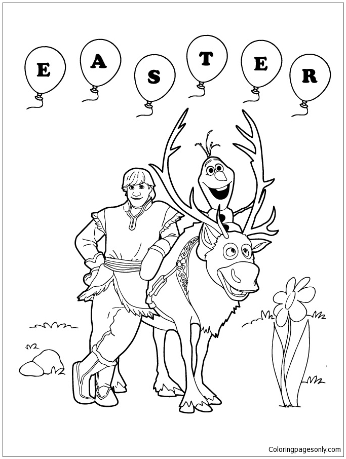 Frozen Sven Olaf And Kristoff Easter Coloring Page - Free Coloring ...