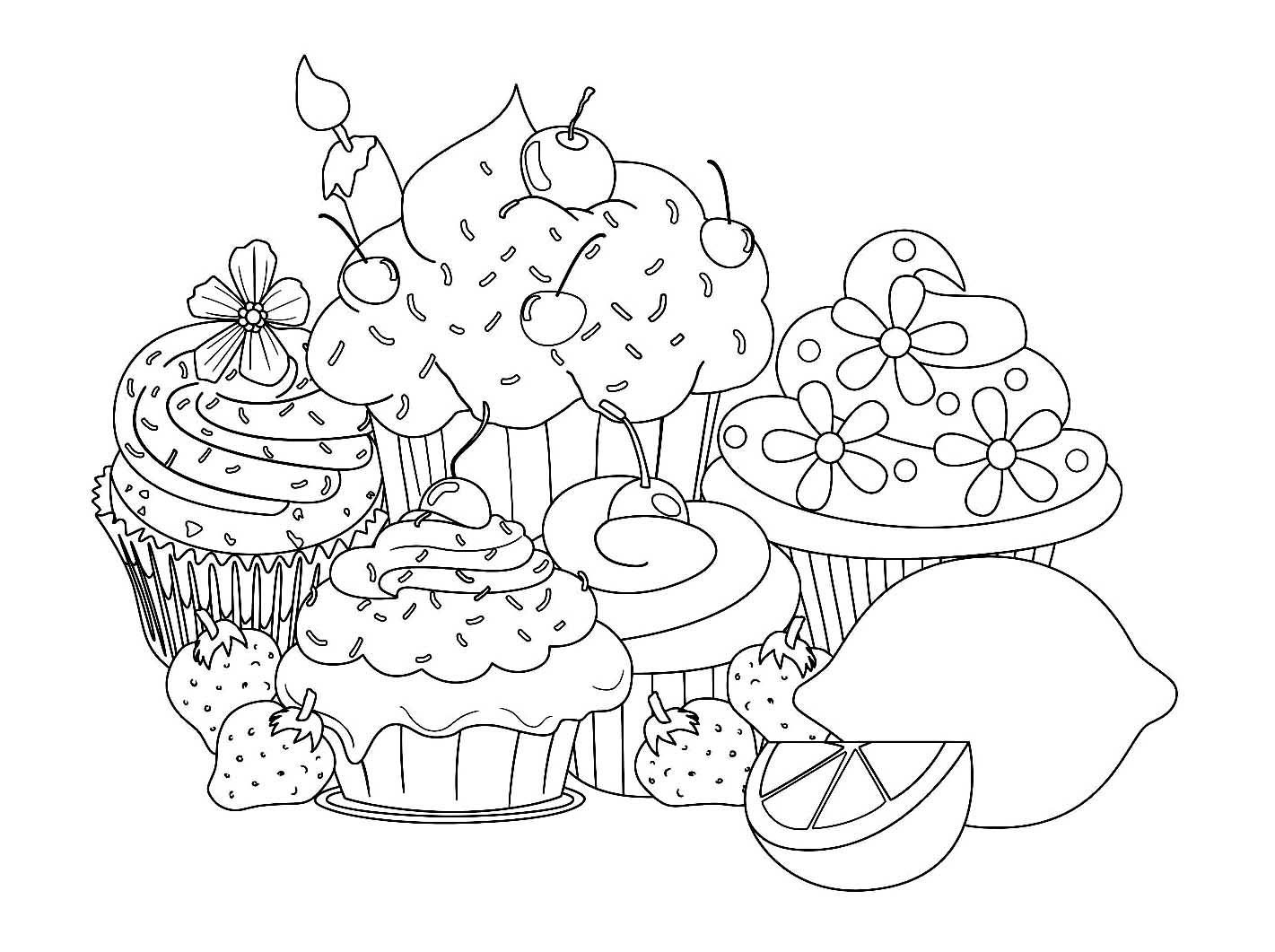 Beautiful sweet cupcake pages - Cupcakes Adult Coloring Pages