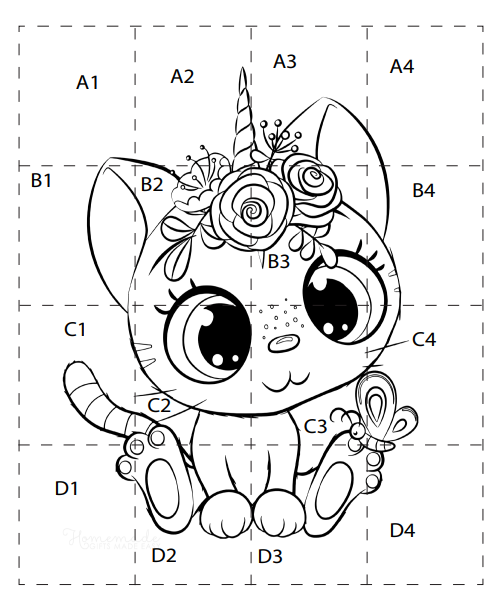 Grid Art Puzzles. Cute Cats: CUT-AND ...