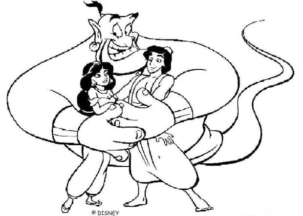 The genie, aladdin and jasmine coloring pages - Hellokids.com