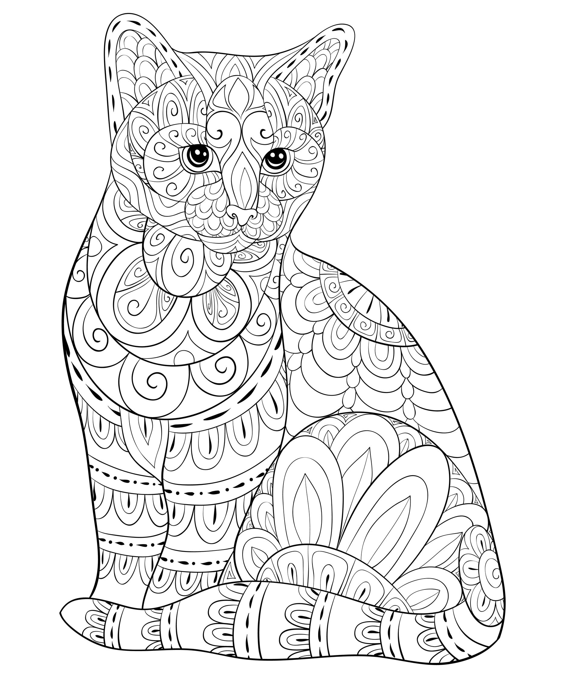Cat to color with Zentangle patterns - Cats Kids Coloring Pages
