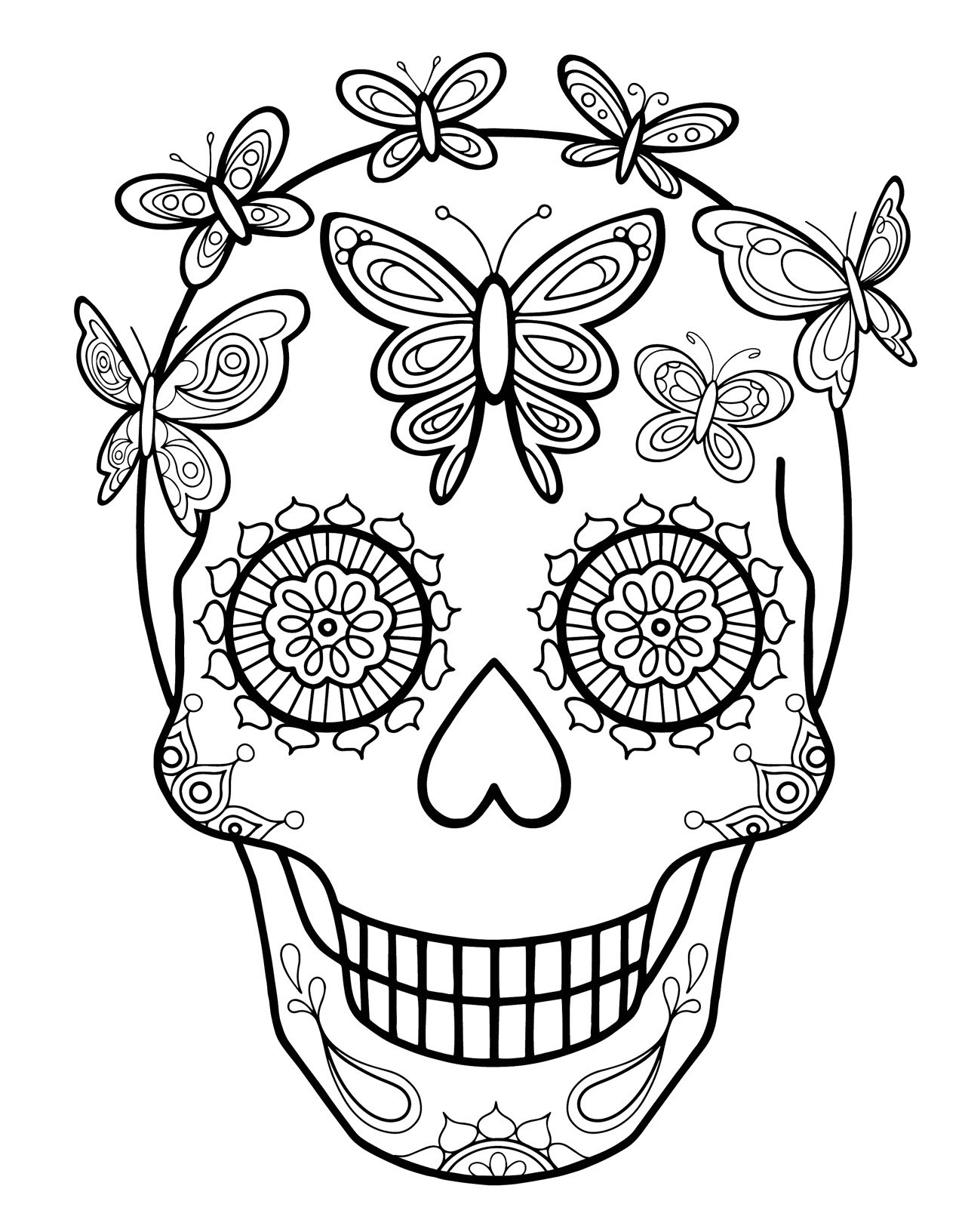 Sugar Skull and Butterfly Day of the Dead Coloring Pages - Day Of The Dead Coloring  Pages - Coloring Pages For Kids And Adults