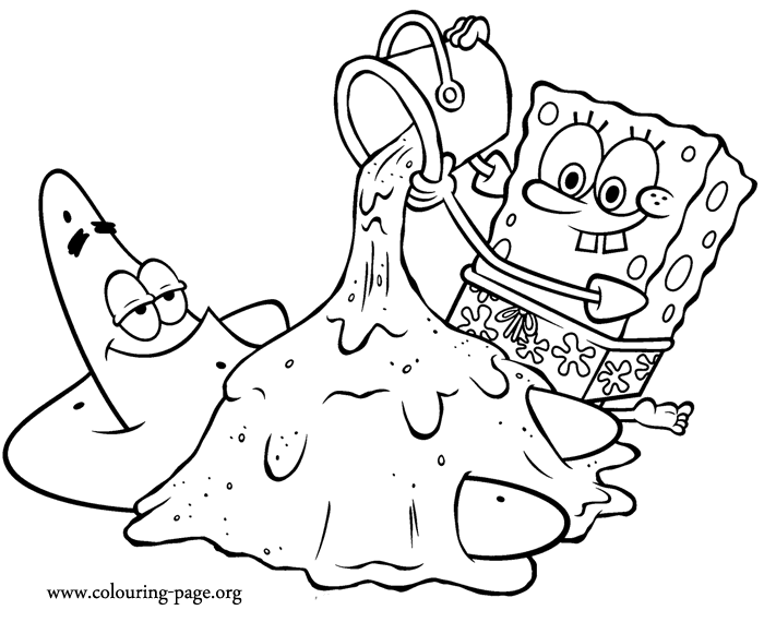 SpongeBob SquarePants - Spongebob and Patrick playing in the sand coloring  page