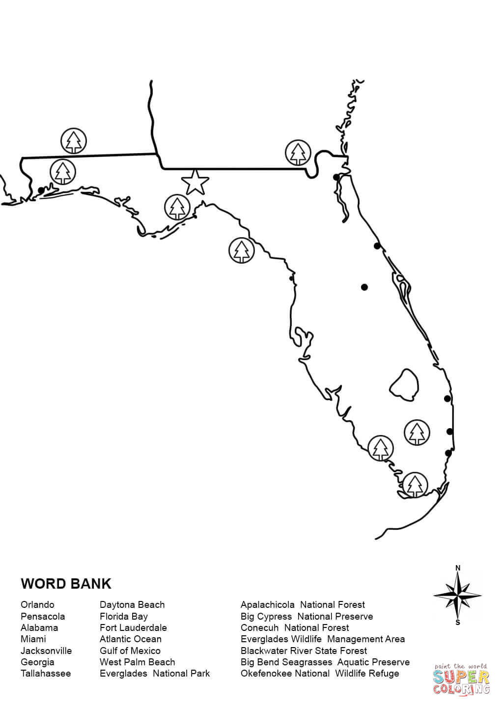 Florida Map Worksheet coloring page | Free Printable Coloring Pages