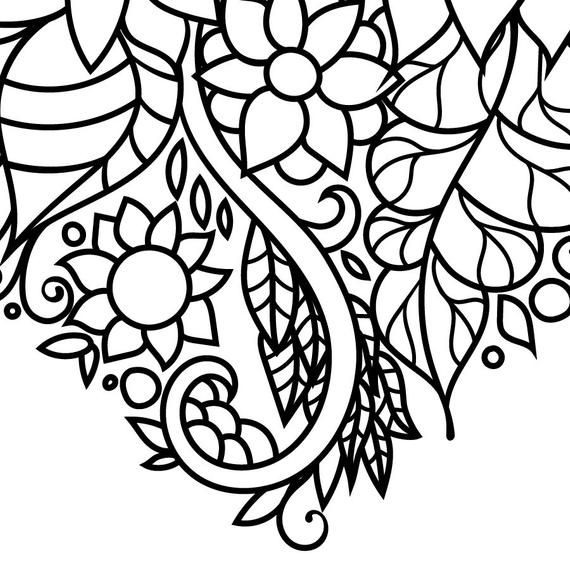 Zentangle inspired floral heart coloring page. Flowers | Etsy ...