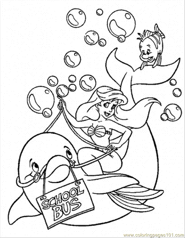 Riding Dolphin Coloring Page - Free The Little Mermaid Coloring Pages :  ColoringPages101.com