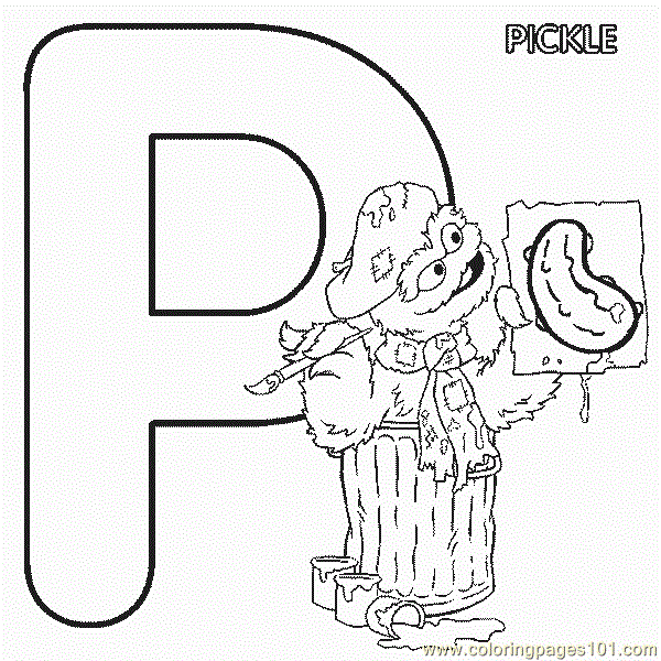 Abc Letter P Pickle Sesame Street Oscar Coloring Pages 7 Com Coloring Page  - Free Alphabets Coloring Pages : ColoringPages101.com