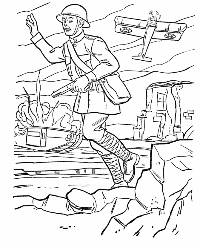 Armed Forces Day Coloring Pages | US Army World War I battlefield 