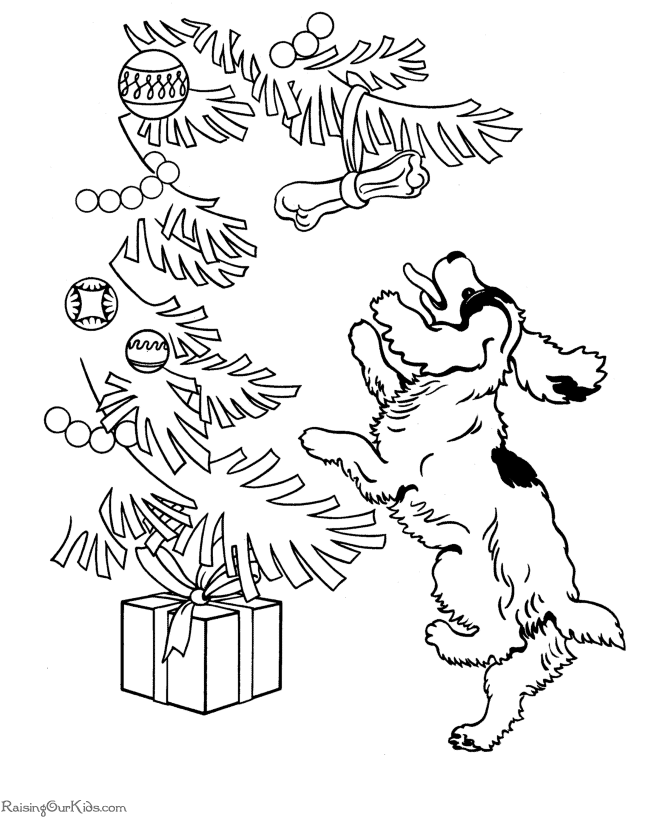 Presents for the dog! Christmas coloring pages