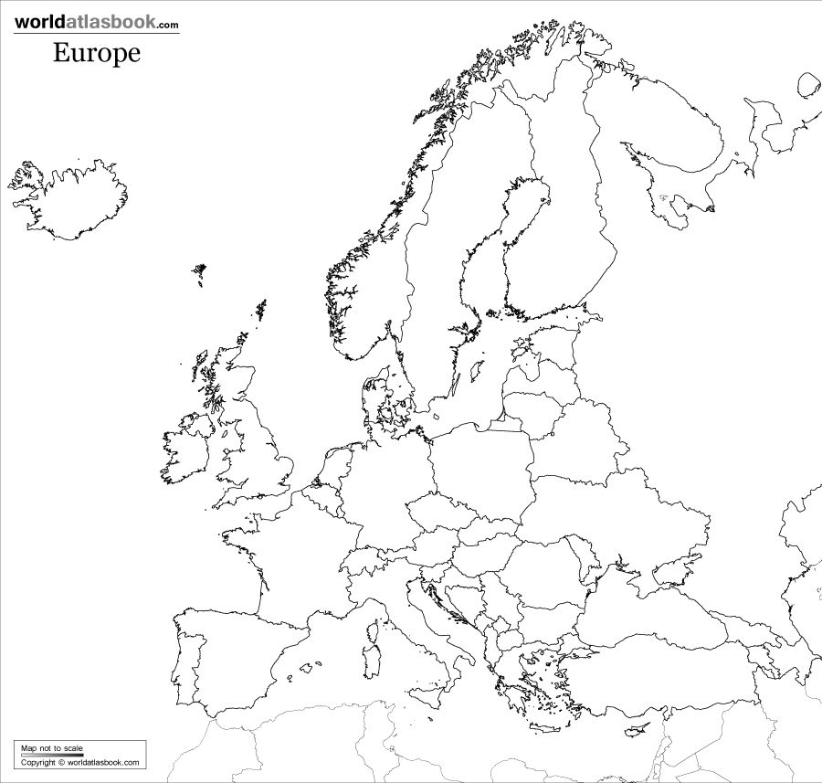 Blank map of Europe including black & white and coloring page