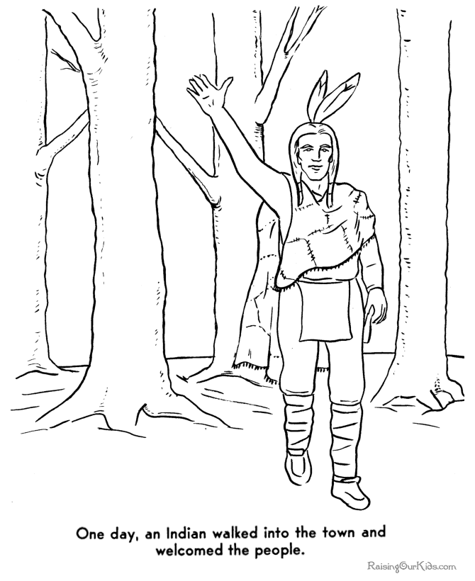 Pilgrim and Indians coloring pages 016