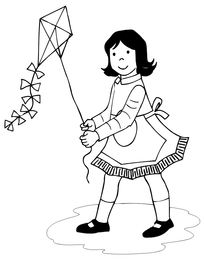 kids flying kites Colouring Pages