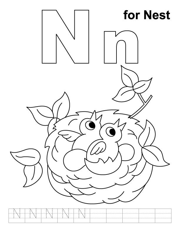 N for nest coloring page with handwriting practice | Download Free N for  nest coloring page with handwriting practice for kids | Best Coloring Pages