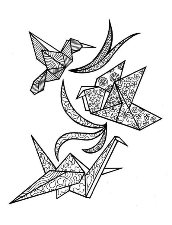 Origami Birds PDF Coloring page | Etsy