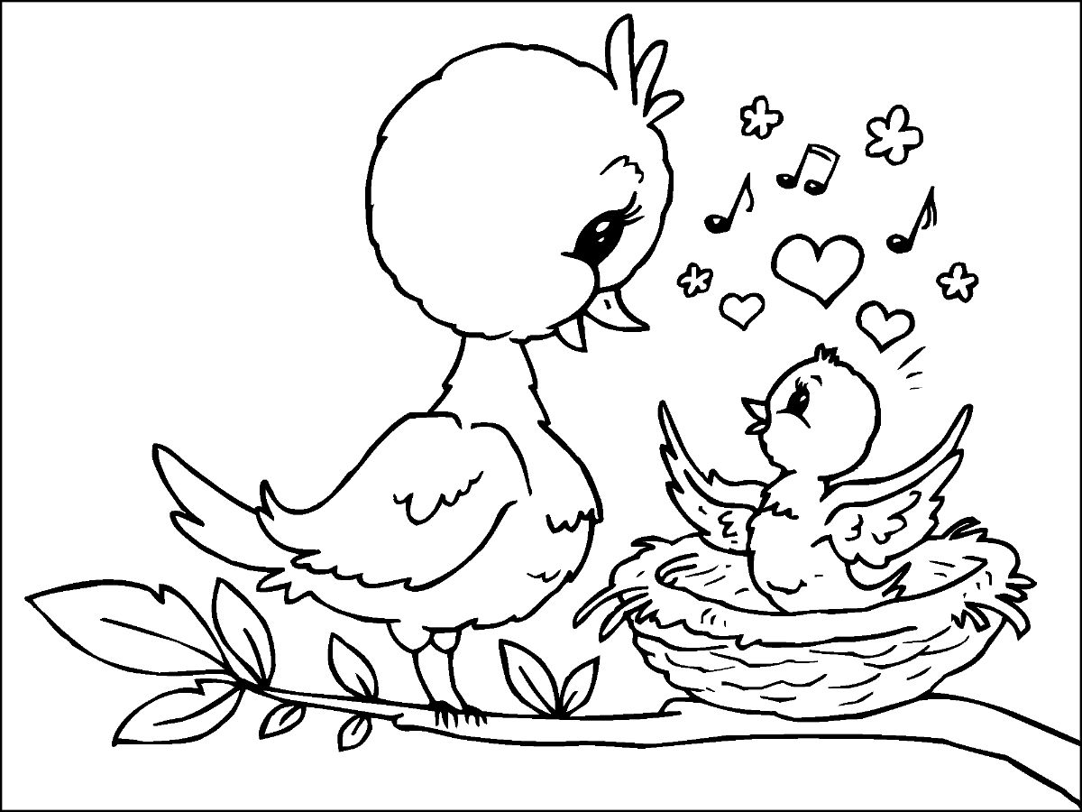 Mother Bird And Baby Bird Coloring Page - Free Printable Coloring Pages for  Kids