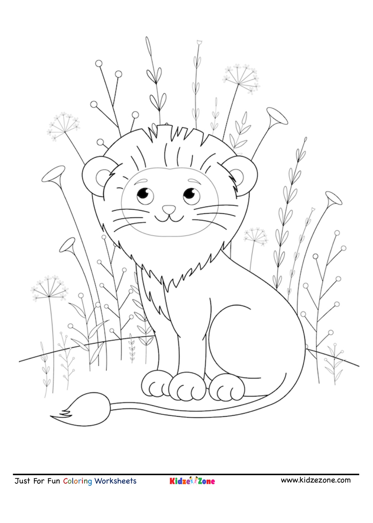 Cute Smiling Lion coloring Page - KidzeZone