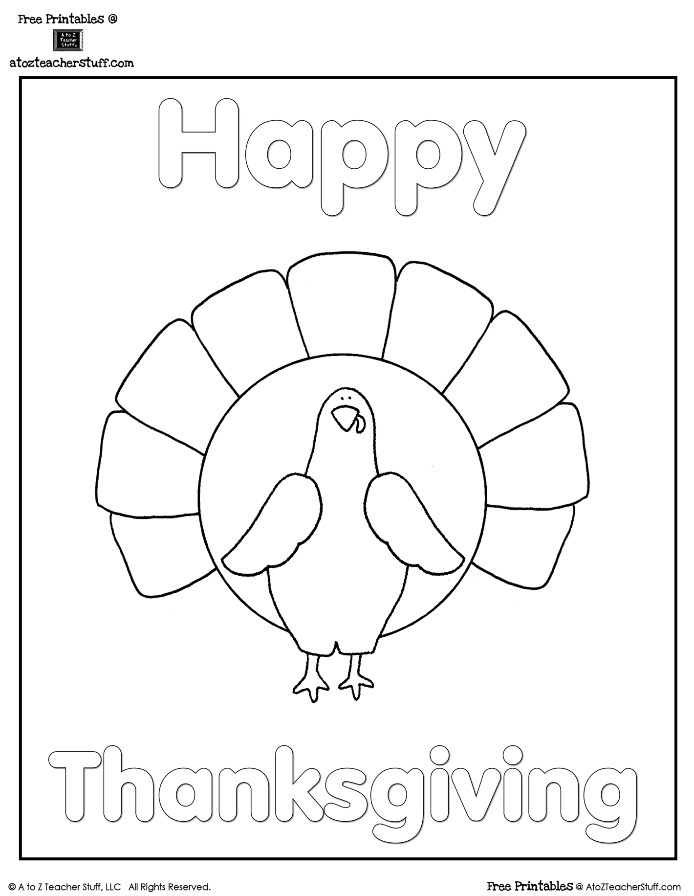 Turkey Coloring Sheet | A to Z Teacher Stuff Printable Pages and ...