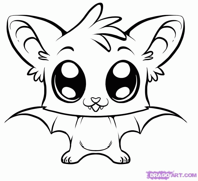 How to Draw a Cute Bat, Step by Step, forest animals, Animals ...